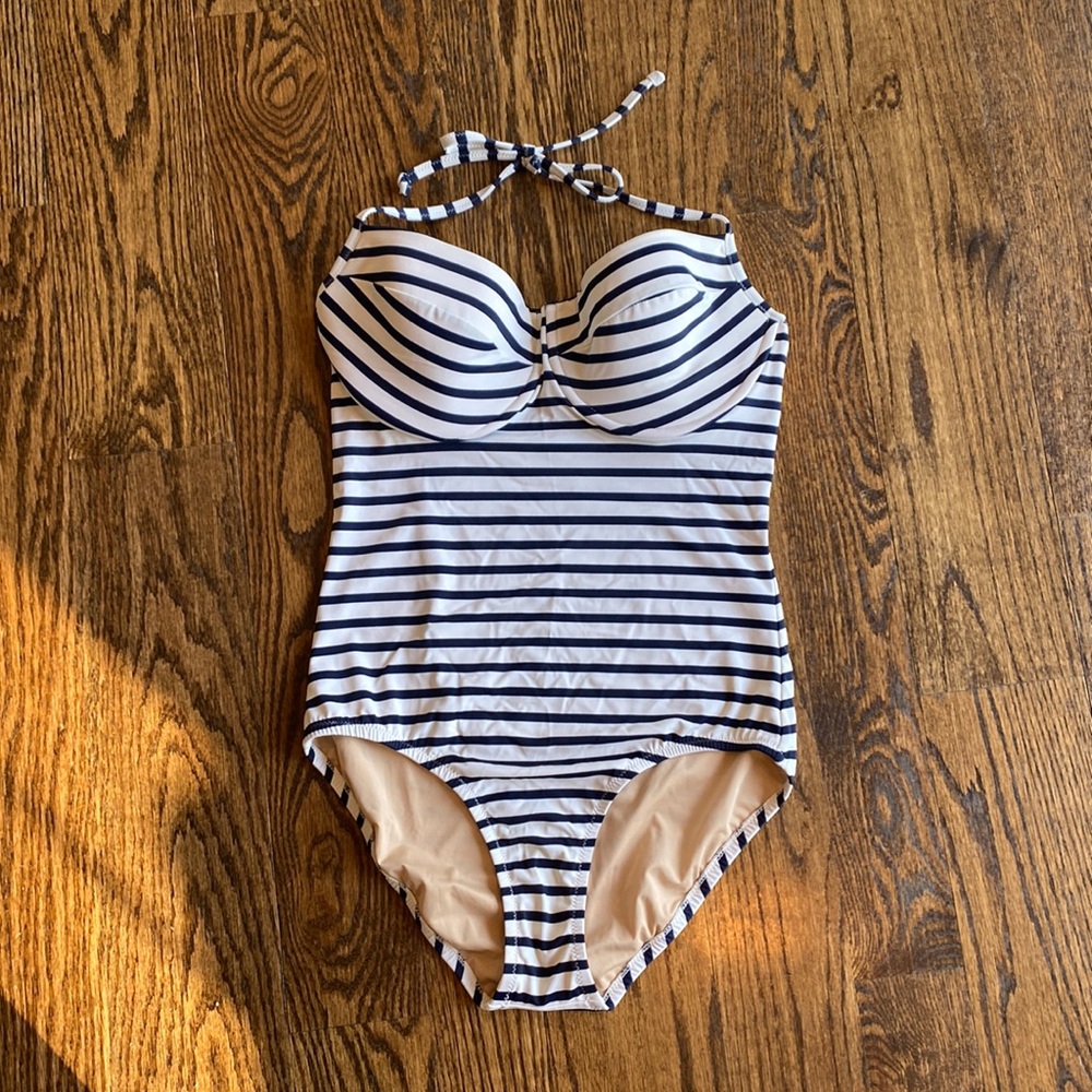 Jcrew striped one piece swim with d cups